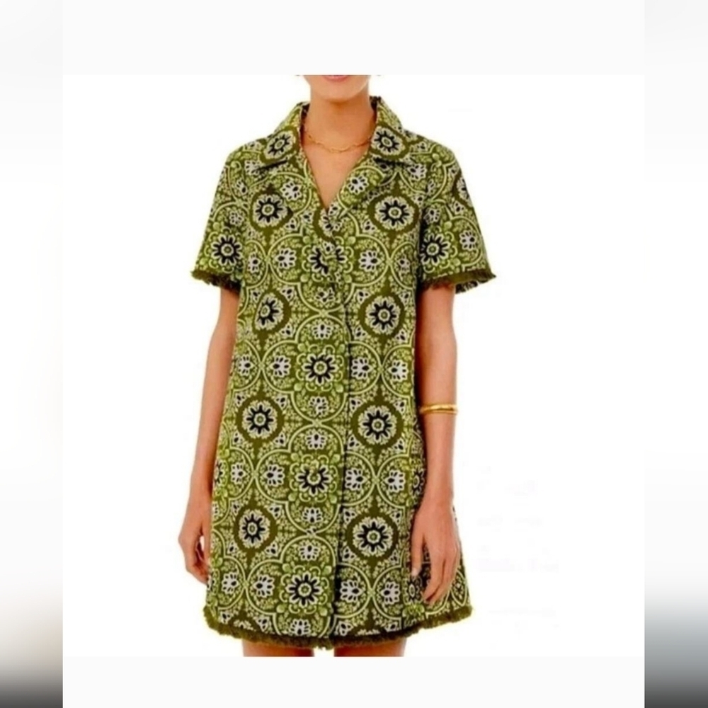 Tuckernuck Womens Marley Mini Dress Size D Green Medallion Preppy Resort Retro
